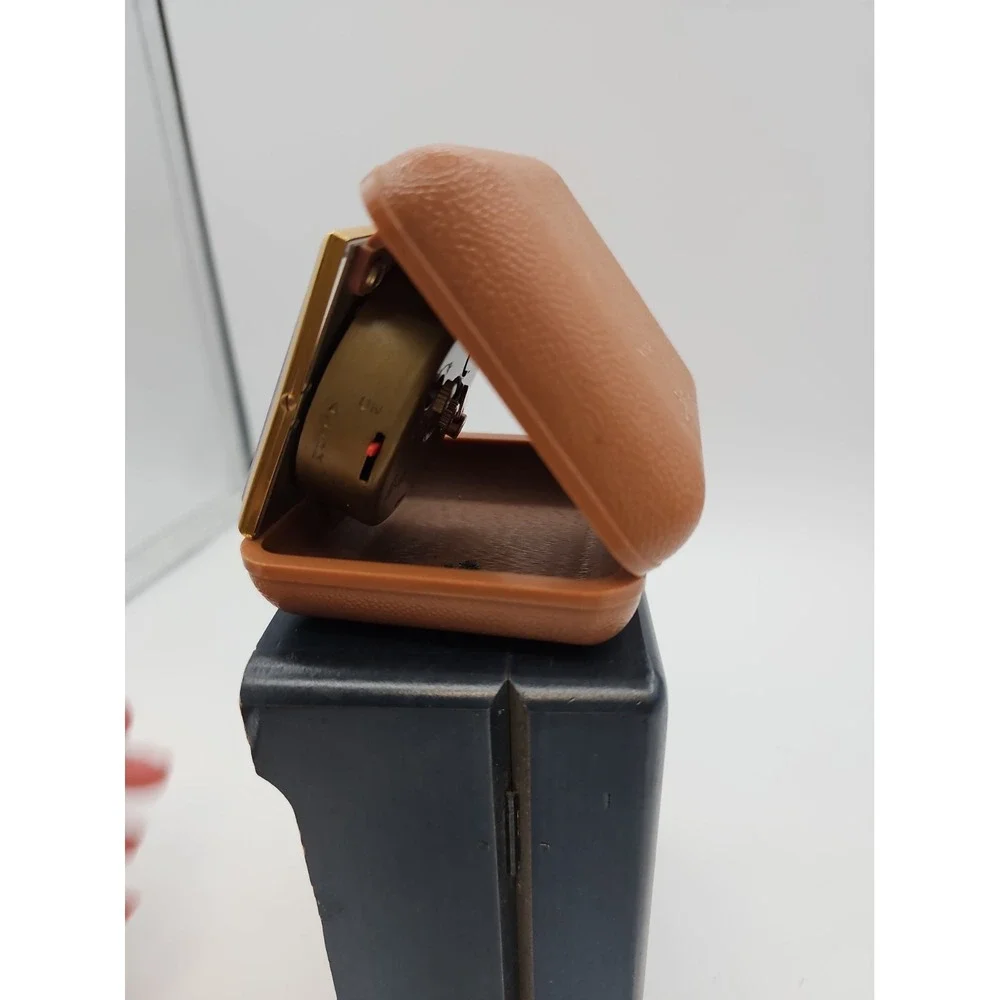 Vintage Westclox Folding Wind Up Travel Alarm Clock Brown Case